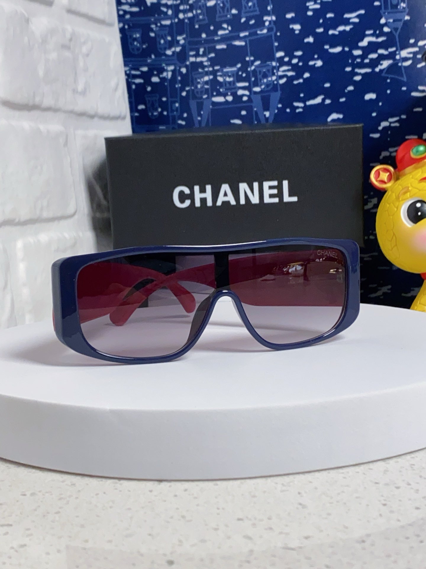 CHANEL SQUARE SUNGLASSES 641780 IN BLUE ACETATE PINK FRAME