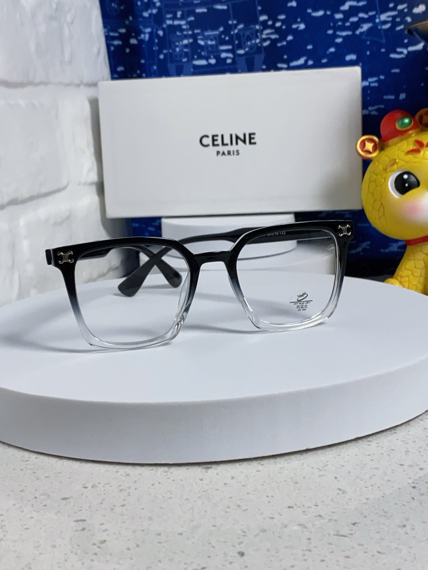 CELINE TRIOMPHE SUNGLASSES 563255 IN BLACK TO CLEAR ACETATE