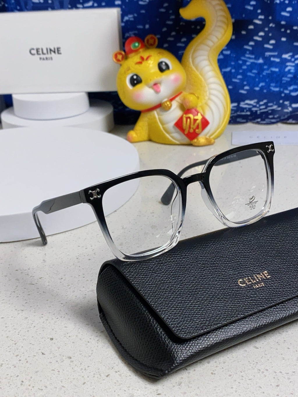 CELINE TRIOMPHE SUNGLASSES 563255 IN BLACK TO CLEAR ACETATE