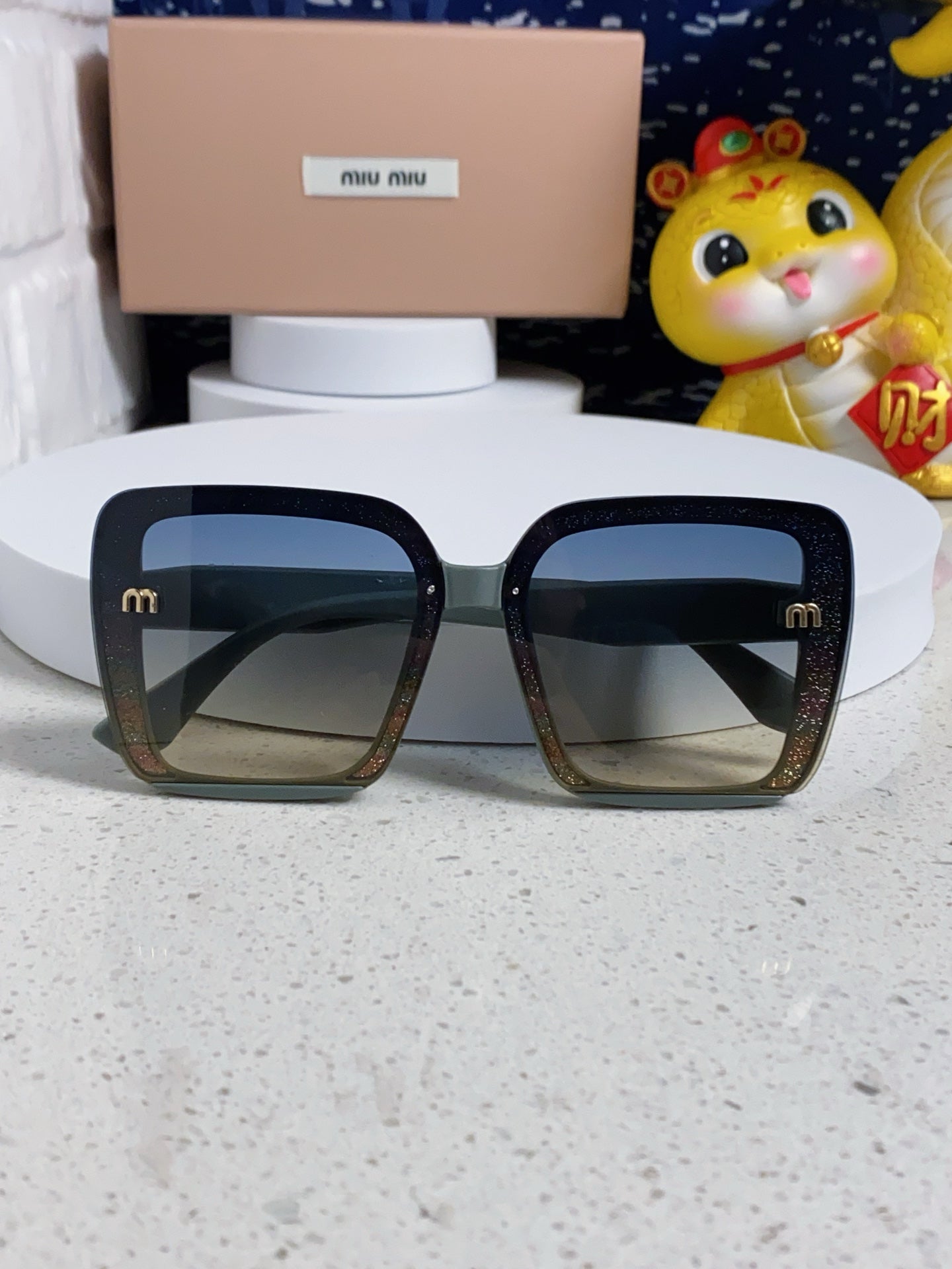 MIU MIU RUNWAY SQUARE SUNGLASSES 563197 IN TAN BLUE ACETATE