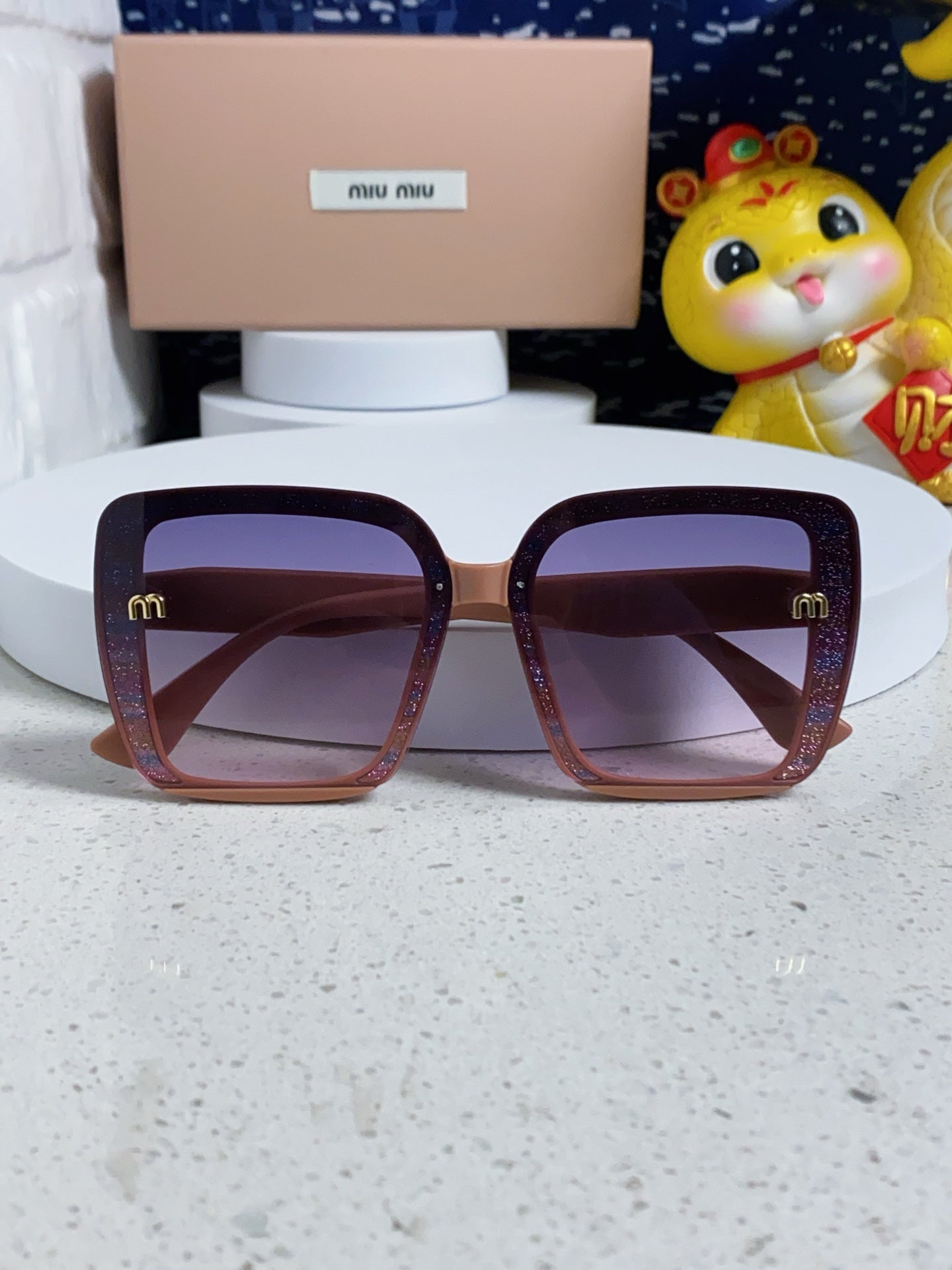 MIU MIU RUNWAY SQUARE SUNGLASSES 563198 IN TAN ROSE ACETATE