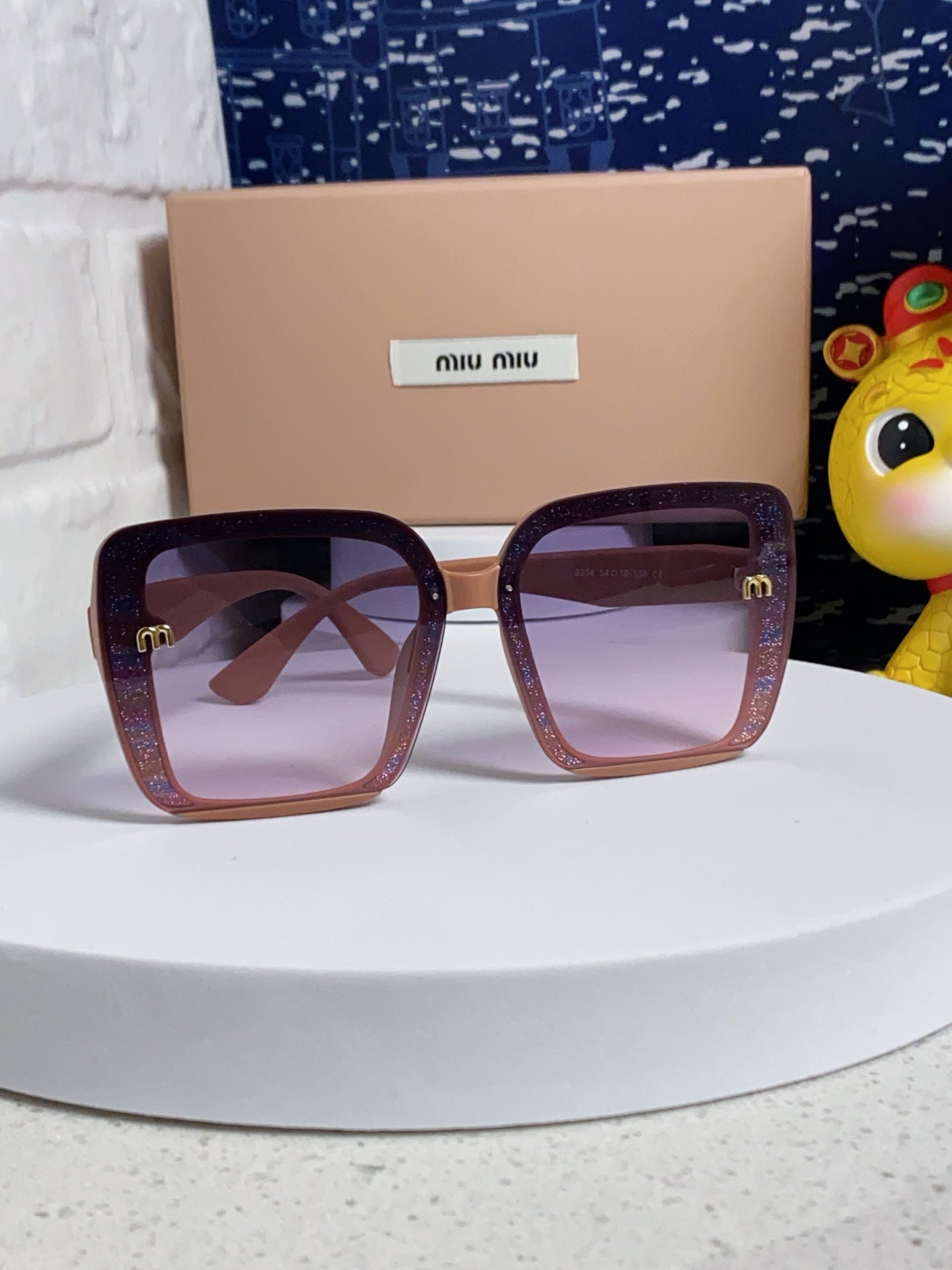 MIU MIU RUNWAY SQUARE SUNGLASSES 563198 IN TAN ROSE ACETATE