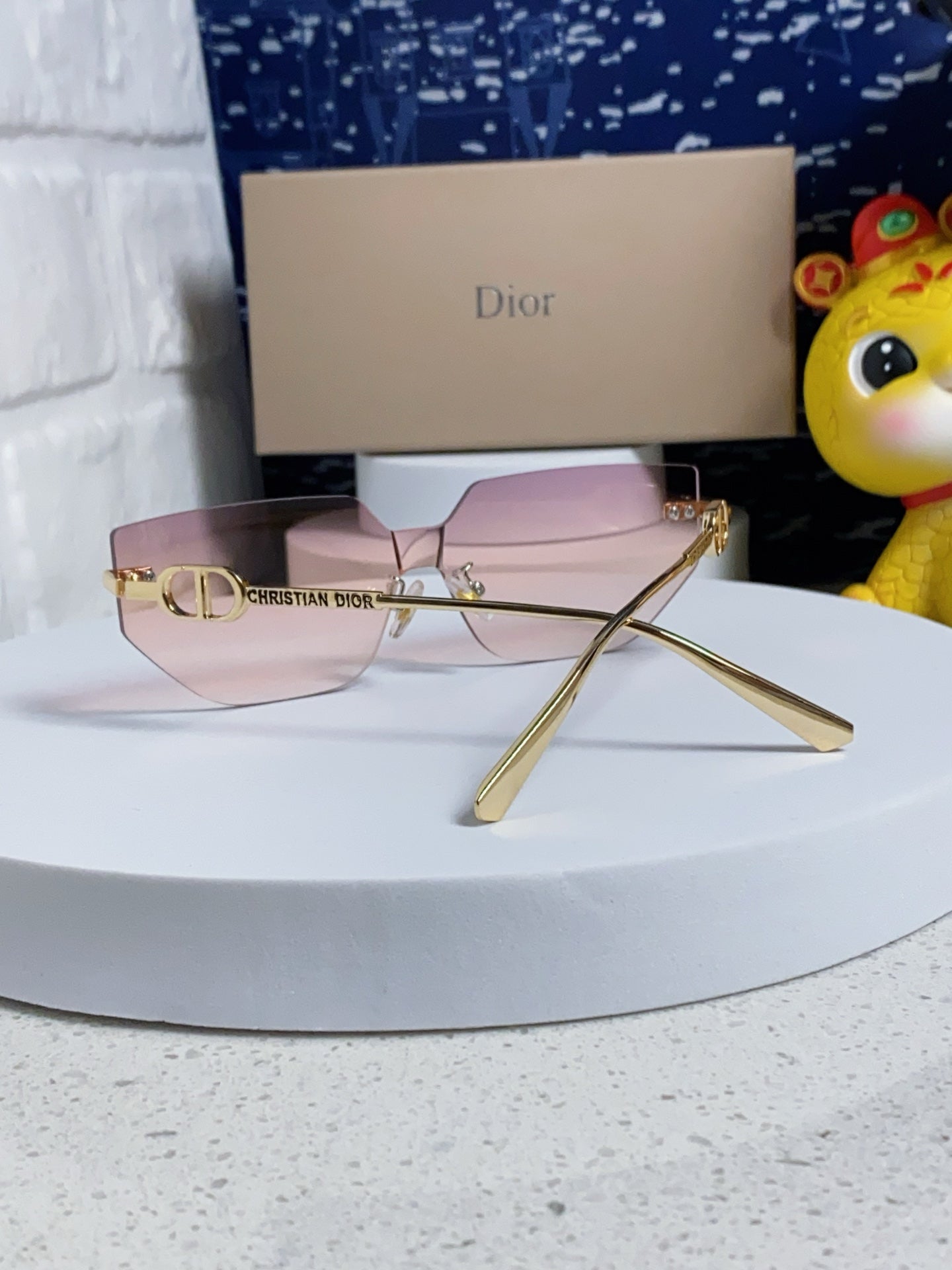DIOR MONTAIGNE SUNGLASSES 563191 IN GOLD METAL PINK SMOKE LENSES