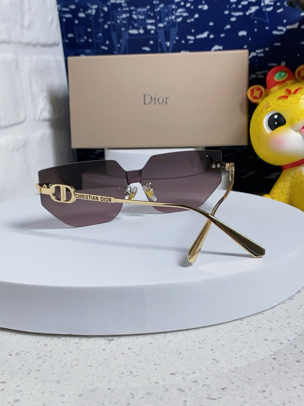 DIOR MONTAIGNE SUNGLASSES 563192 IN GOLD METAL BROWN SMOKE LENSES