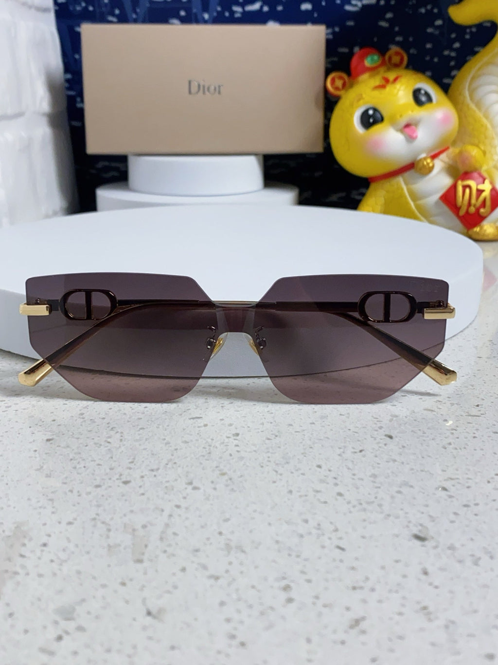 DIOR MONTAIGNE SUNGLASSES 563192 IN GOLD METAL BROWN SMOKE LENSES