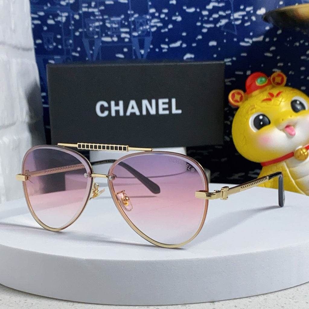 CHANEL CAT EYE SUNGLASSES 641934 IN GOLD METAL PINK SMOKE LENSES