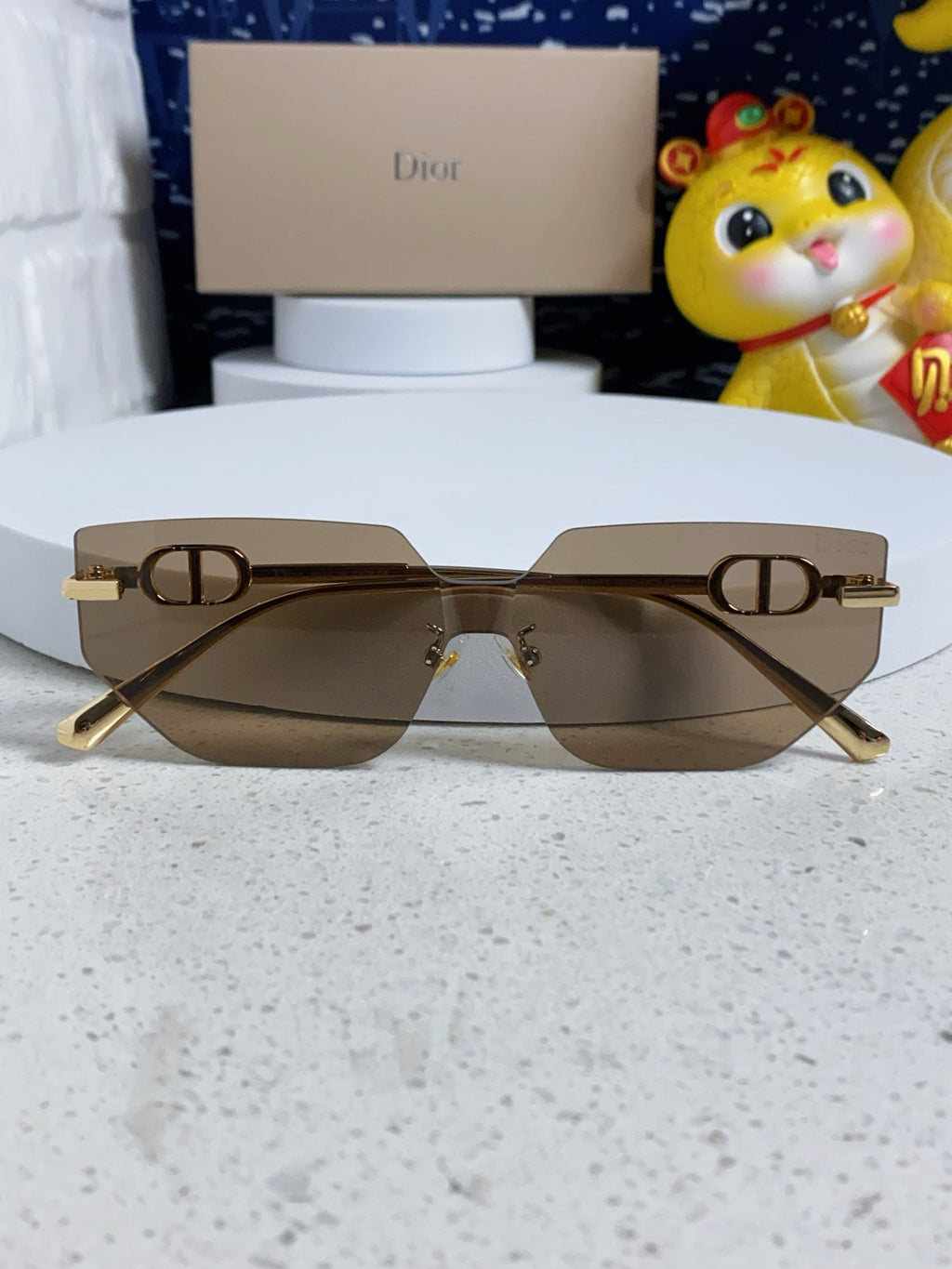 DIOR MONTAIGNE SUNGLASSES 563193 IN GOLD METAL BROWN LENSES