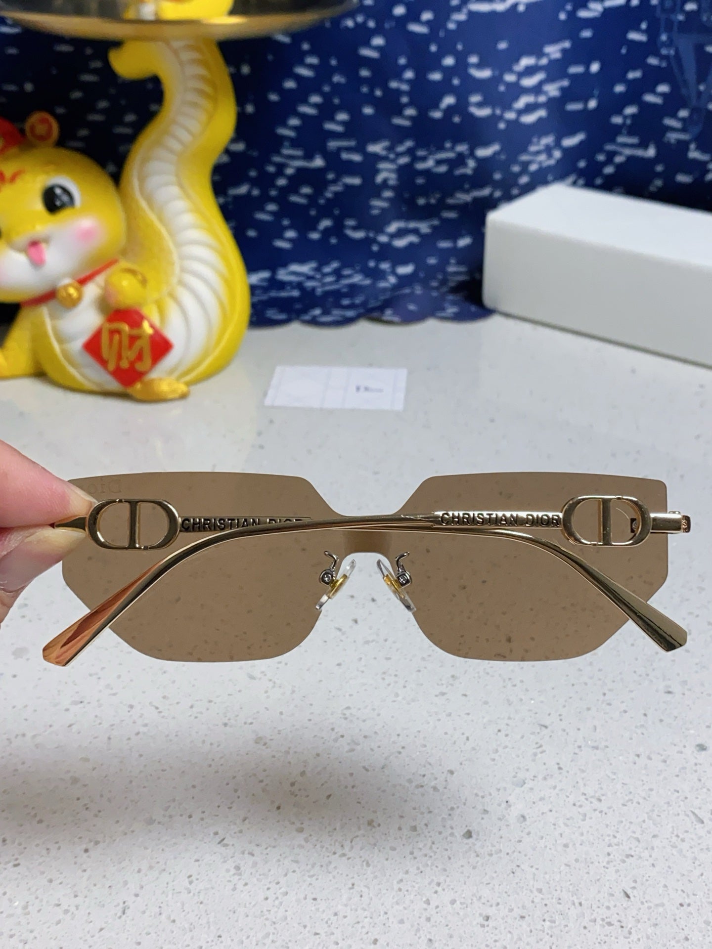 DIOR MONTAIGNE SUNGLASSES 563193 IN GOLD METAL BROWN LENSES