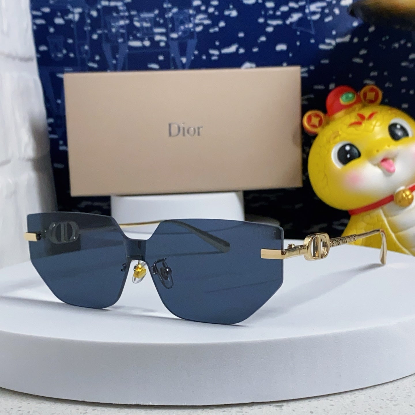 DIOR MONTAIGNE SUNGLASSES 563194 IN GOLD METAL GREY LENSES