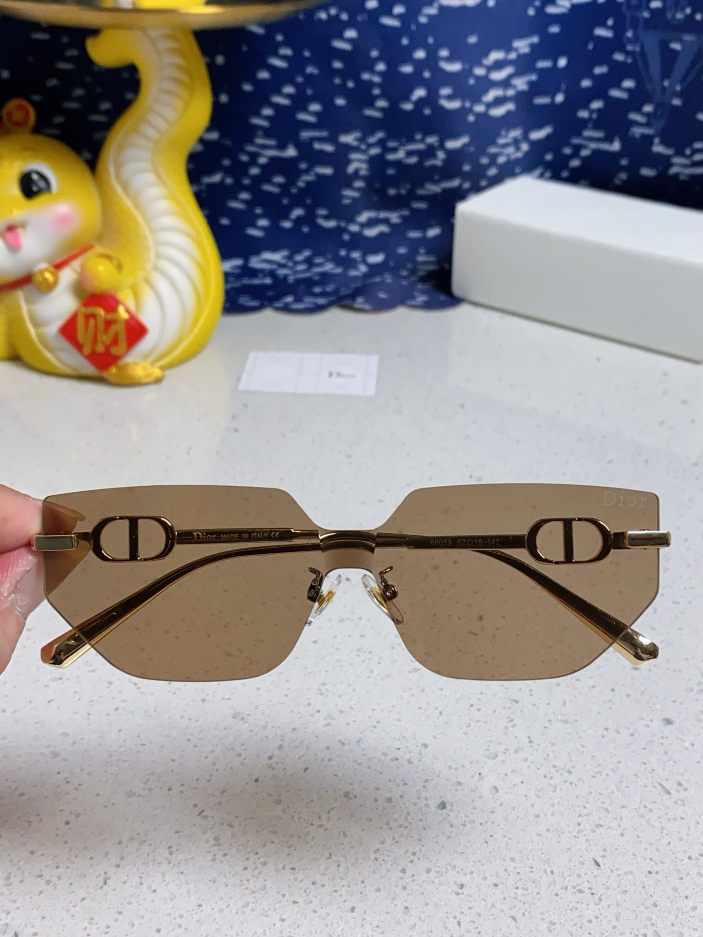 DIOR MONTAIGNE SUNGLASSES 563193 IN GOLD METAL BROWN LENSES