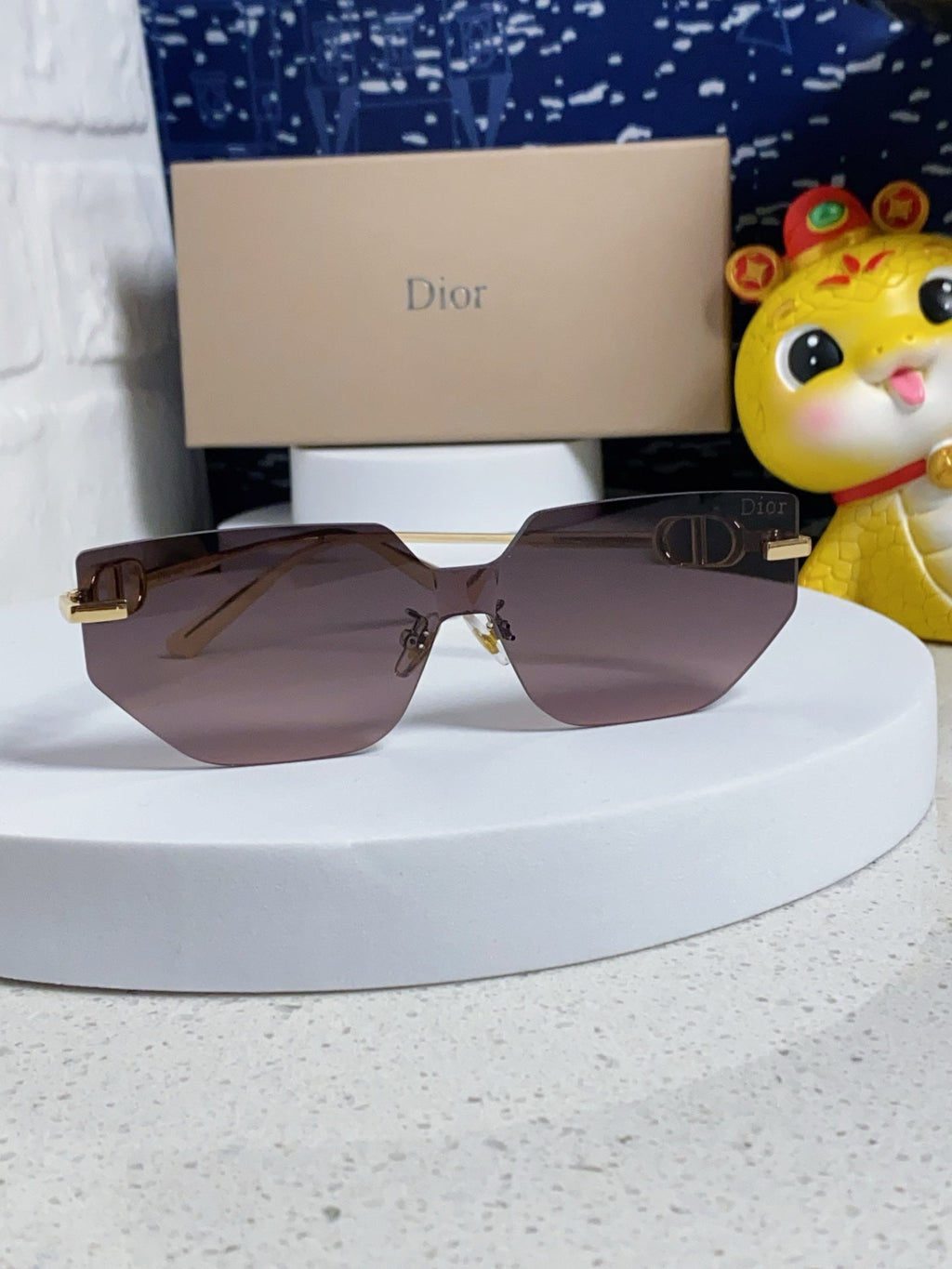 DIOR MONTAIGNE SUNGLASSES 563192 IN GOLD METAL BROWN SMOKE LENSES