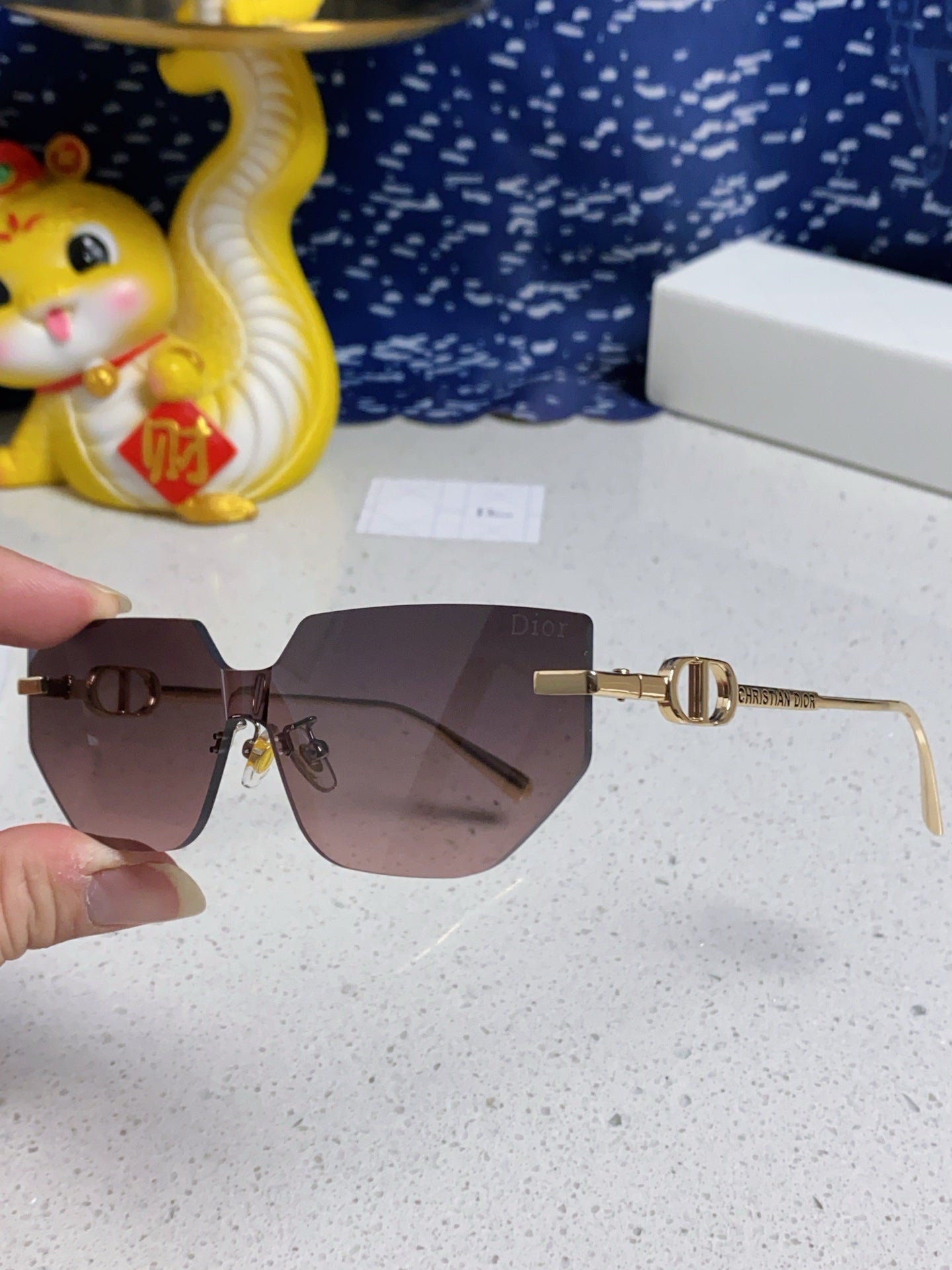 DIOR MONTAIGNE SUNGLASSES 563192 IN GOLD METAL BROWN SMOKE LENSES