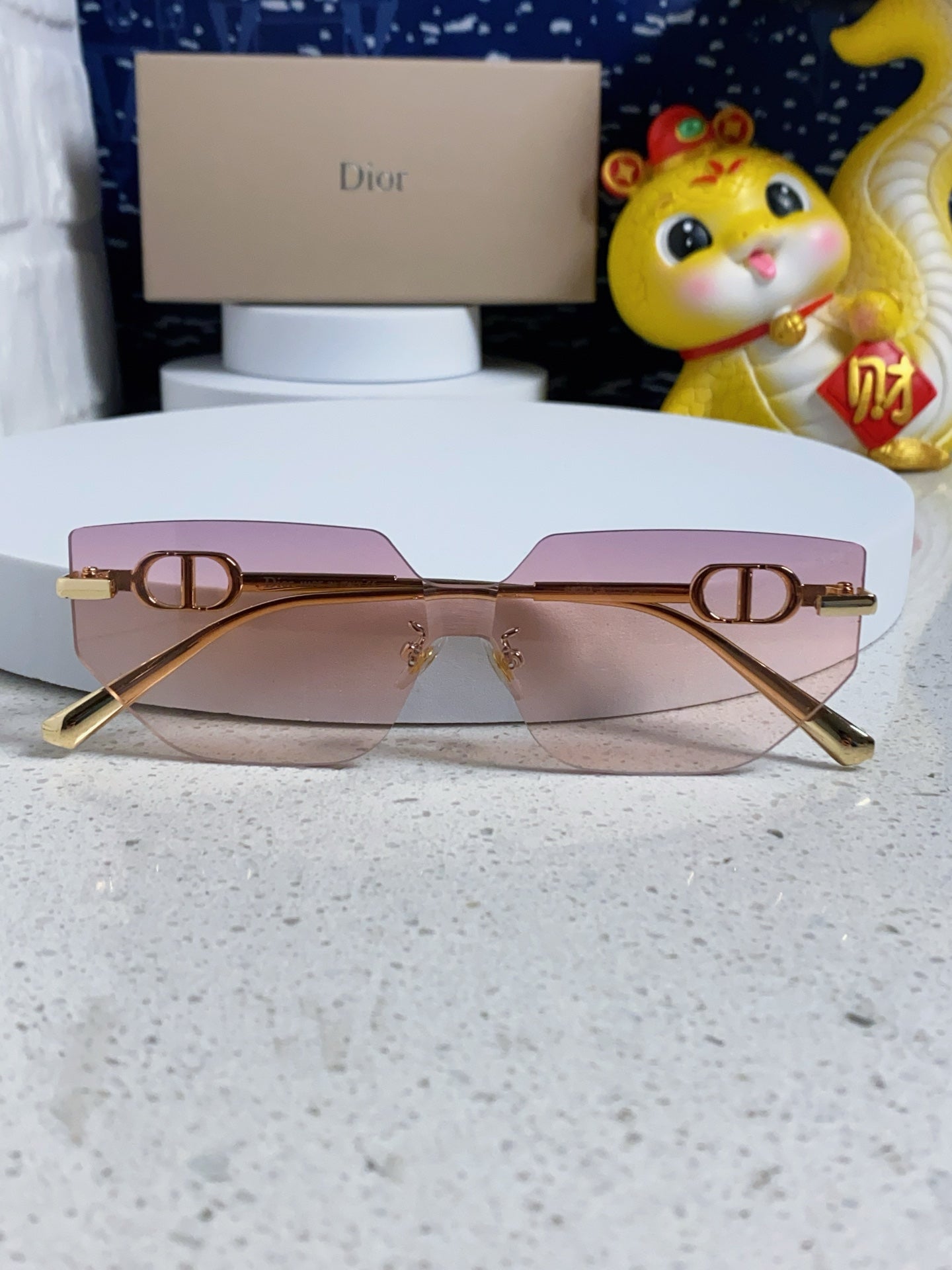 DIOR MONTAIGNE SUNGLASSES 563191 IN GOLD METAL PINK SMOKE LENSES