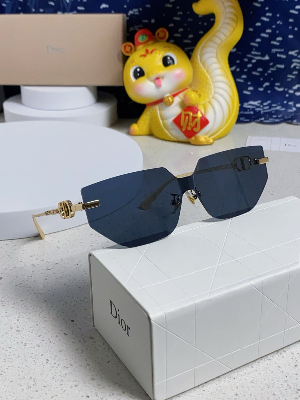 DIOR MONTAIGNE SUNGLASSES 563194 IN GOLD METAL GREY LENSES