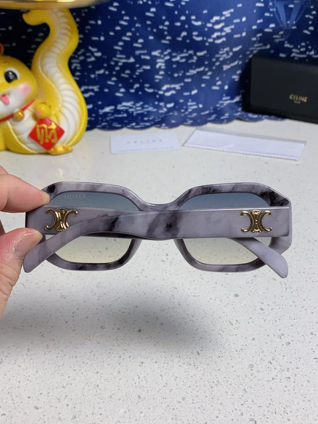 CELINE TRIOMPHE SQUARE SUNGLASSES 566740 IN MARBLED EFFECT ACETATE