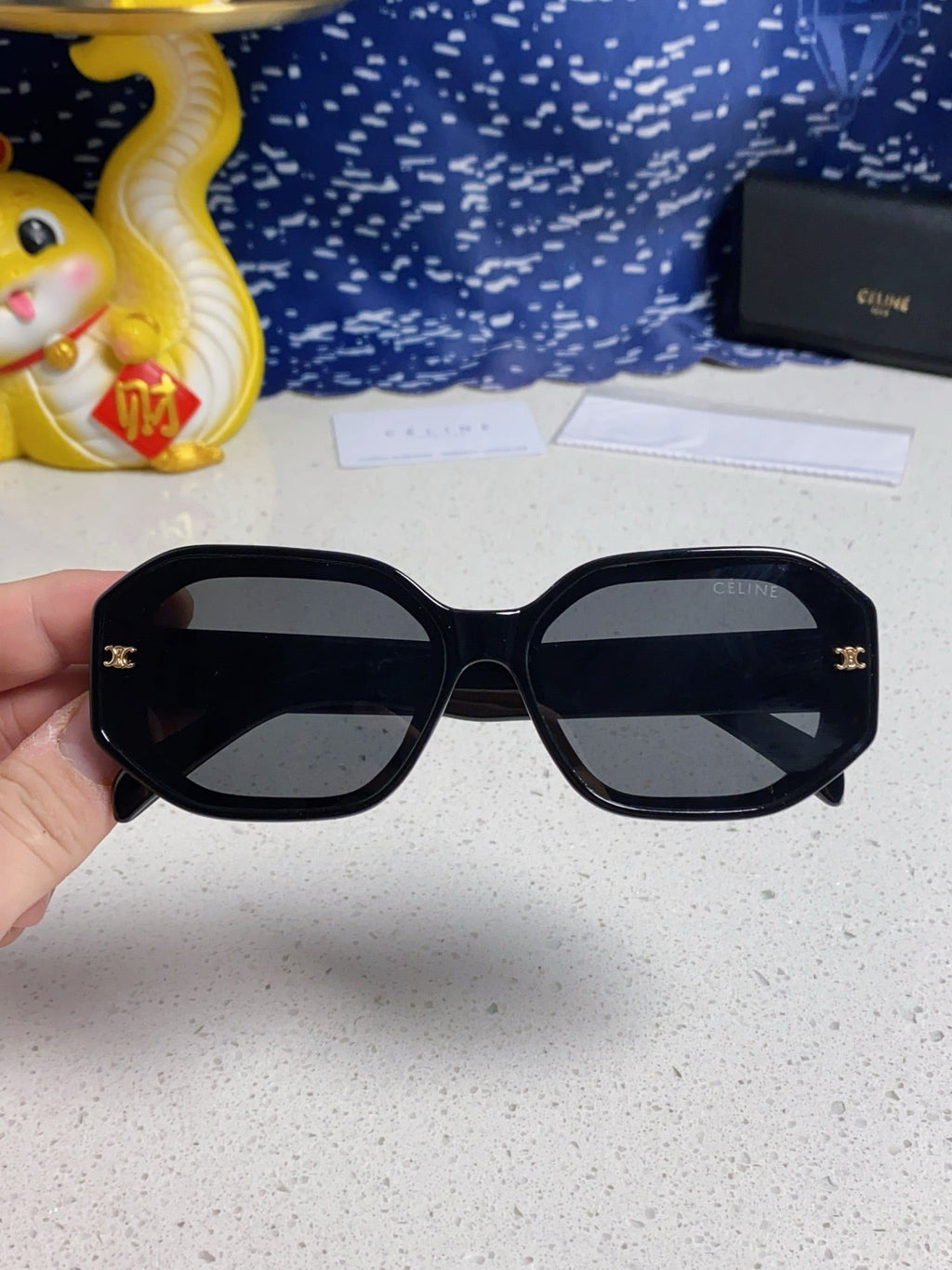 CELINE TRIOMPHE SQUARE SUNGLASSES 566744 IN BLACK ACETATE