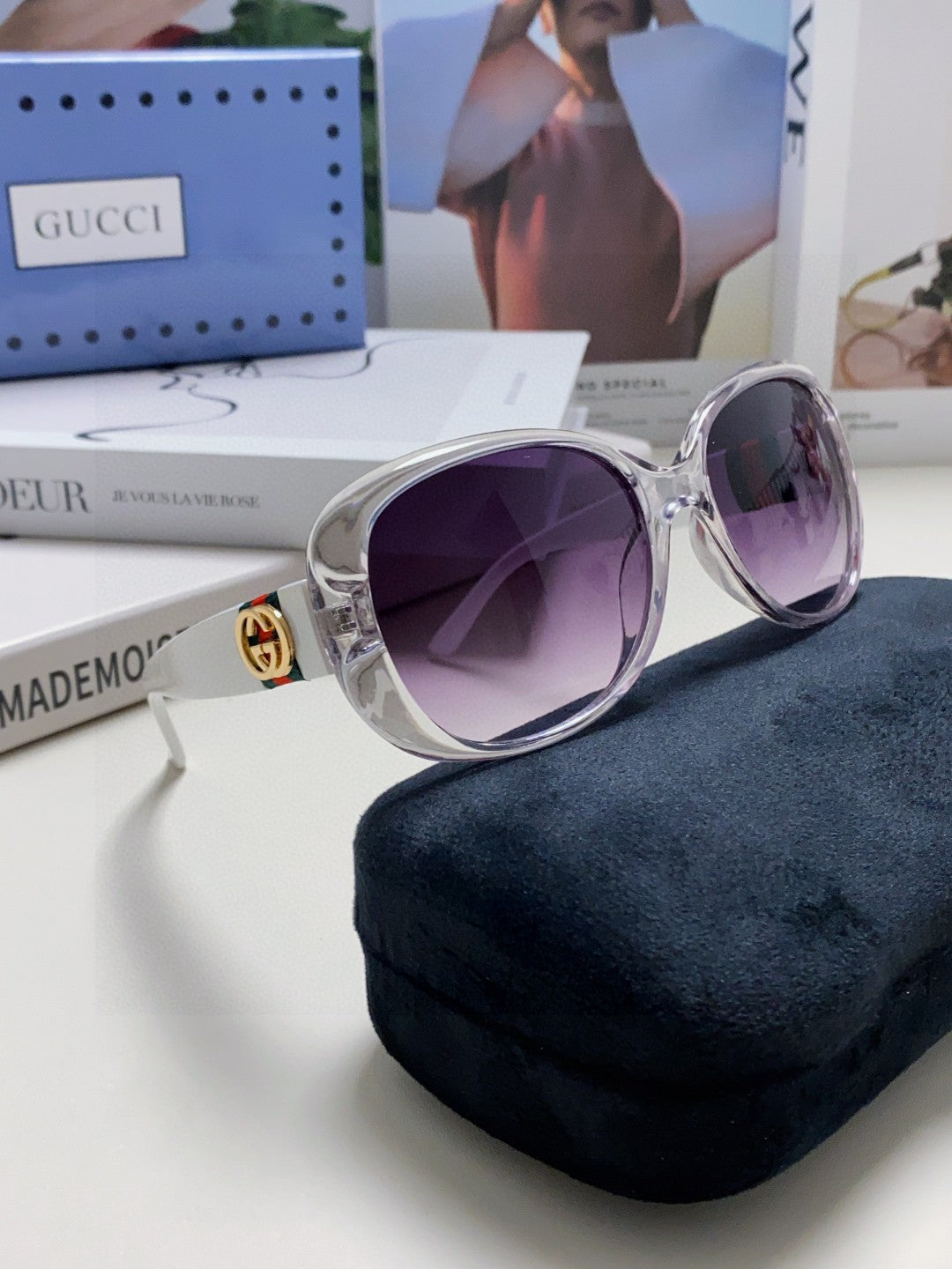 GUCCI ROUND FRAME SUNGLASSES 567450 IN ACETATE
