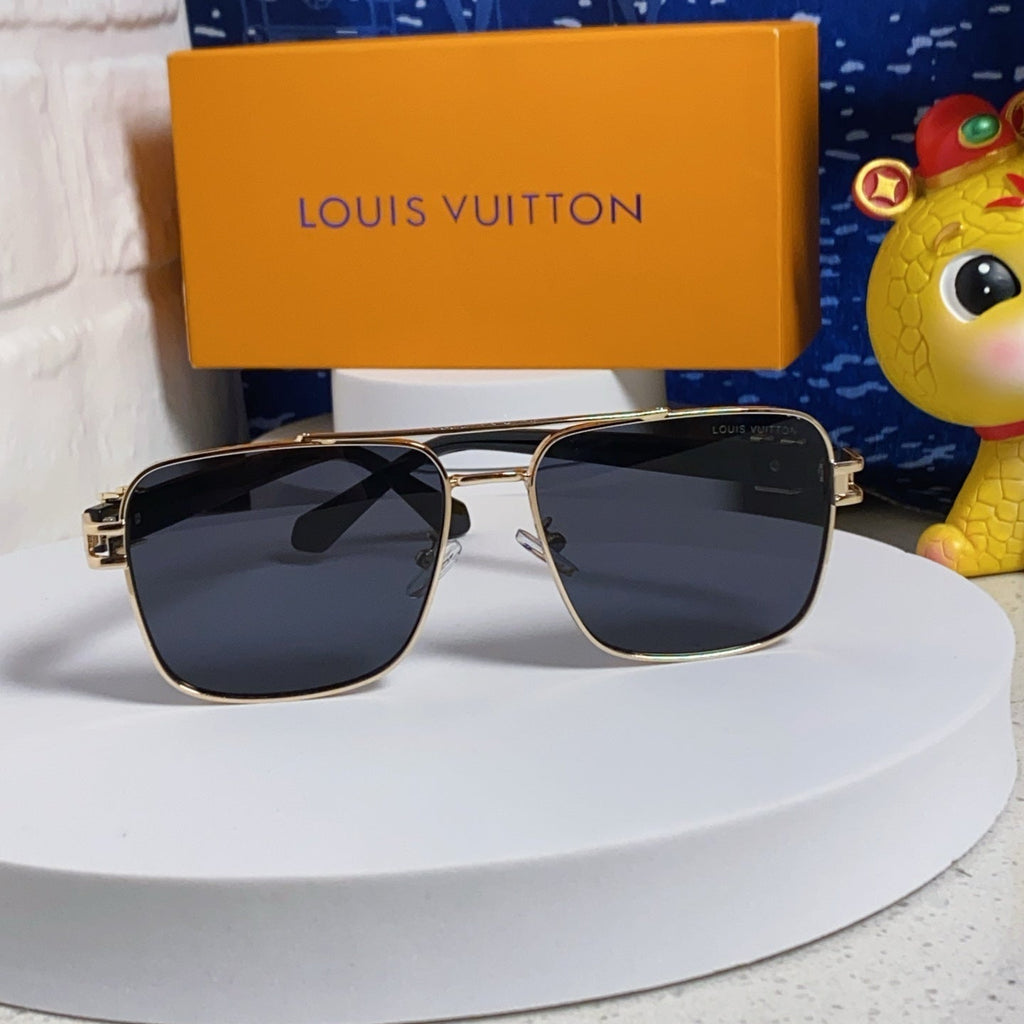 LOUIS VUITTON SIGNATURE SQUARE SUNGLASSES 567476 IN GOLD METAL BLACK LENSES