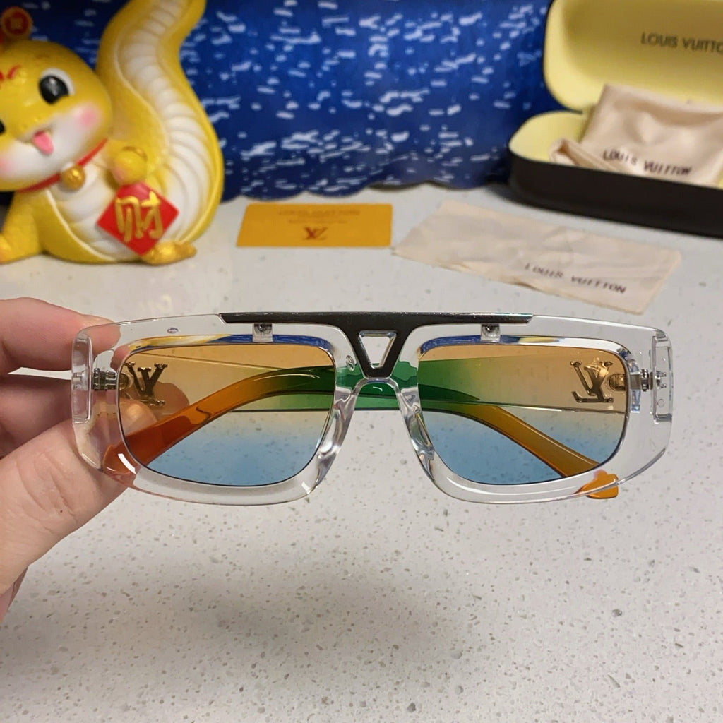 LOUIS VUITTON CLASH PILOT SUNGLASSES 567477 IN CLEAR MIX MULTICOLOR ACTETE SILVER METAL
