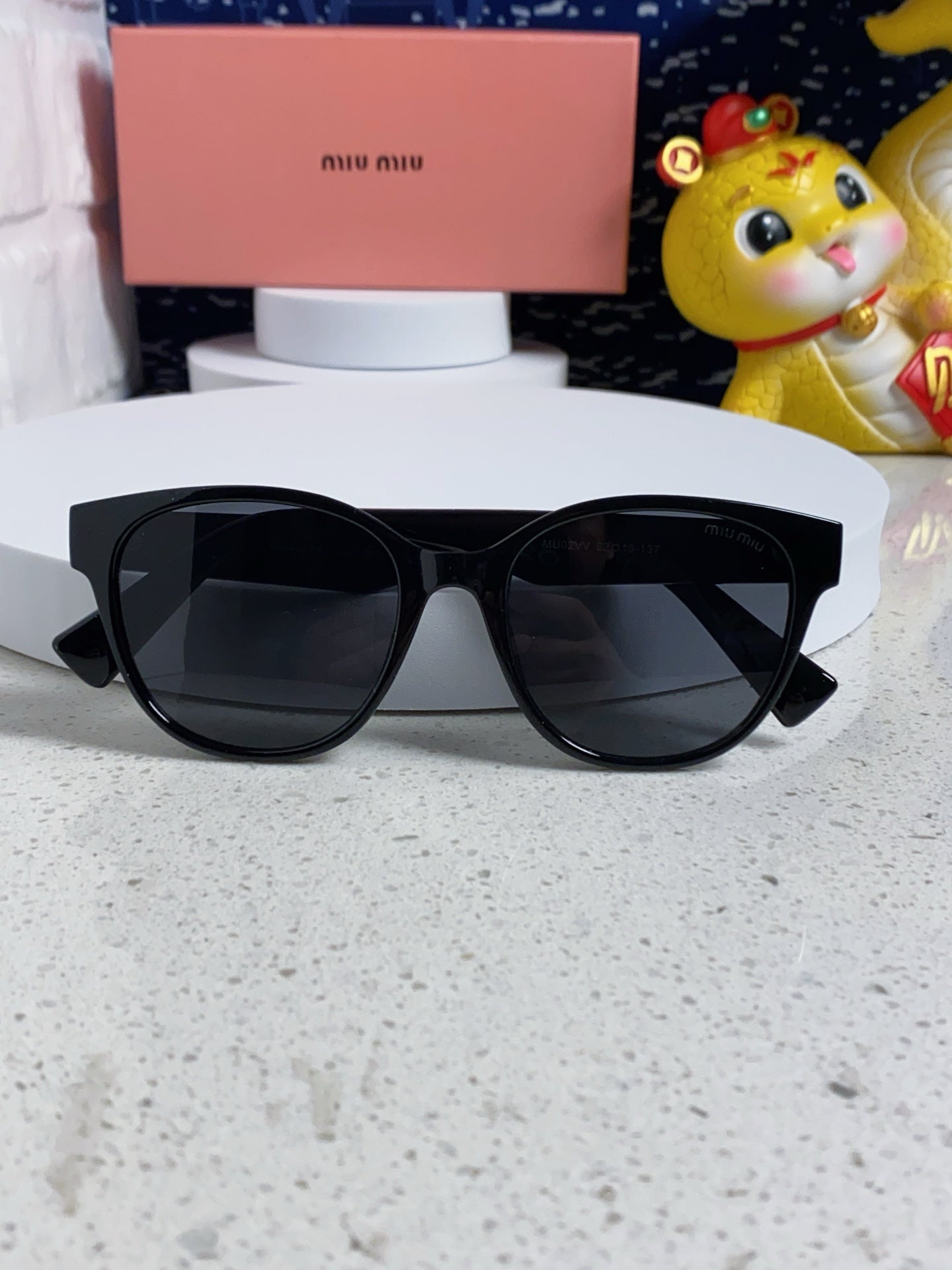 MIU MIU RUNWAY SUNGLASSES 567504 IN BLACK ACETATE SILVER LOGO BLACK LENSES