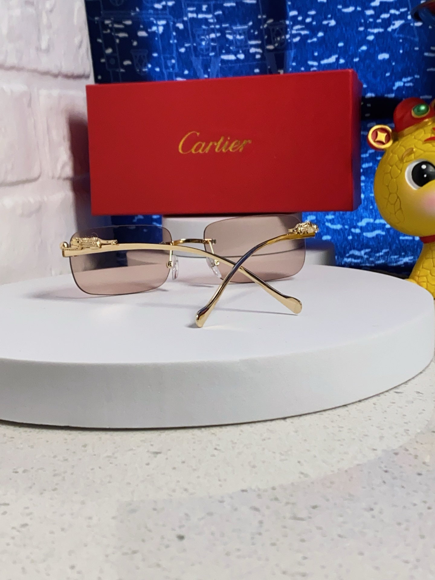 CARTIER PANTHÈRE RIMLESS RECTANGULAR FRAME SUNGLASSES 531822 IN METAL