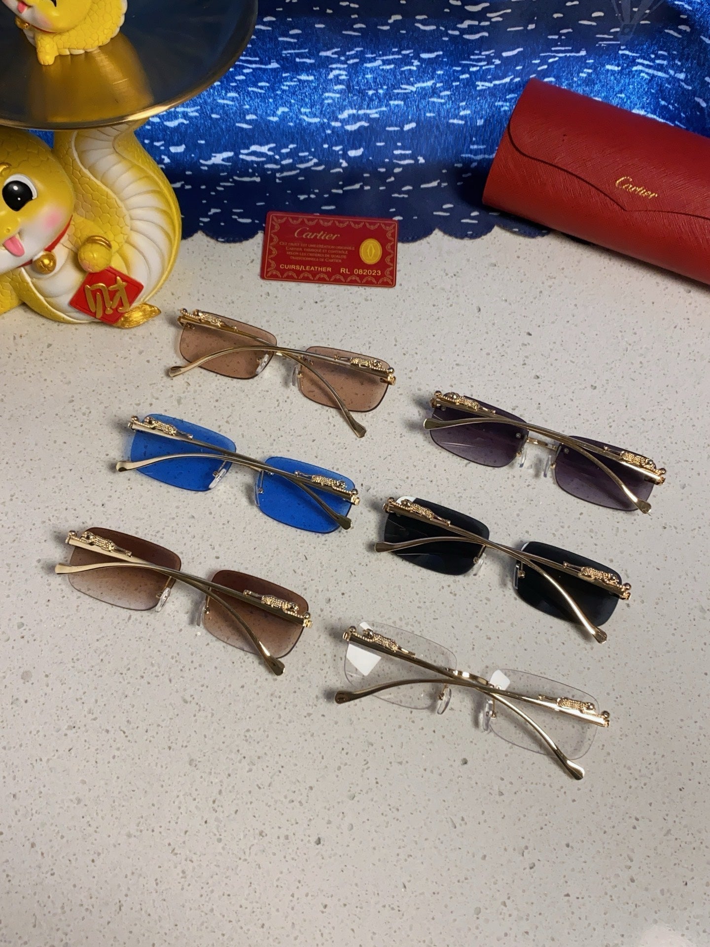 CARTIER PANTHÈRE RIMLESS RECTANGULAR FRAME SUNGLASSES 531822 IN METAL