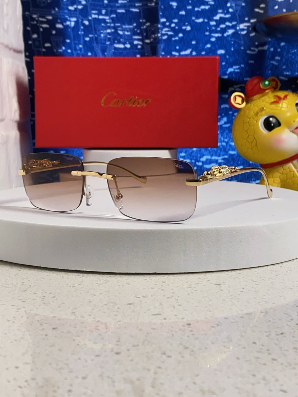 CARTIER PANTHÈRE RIMLESS RECTANGULAR FRAME SUNGLASSES 531822 IN METAL