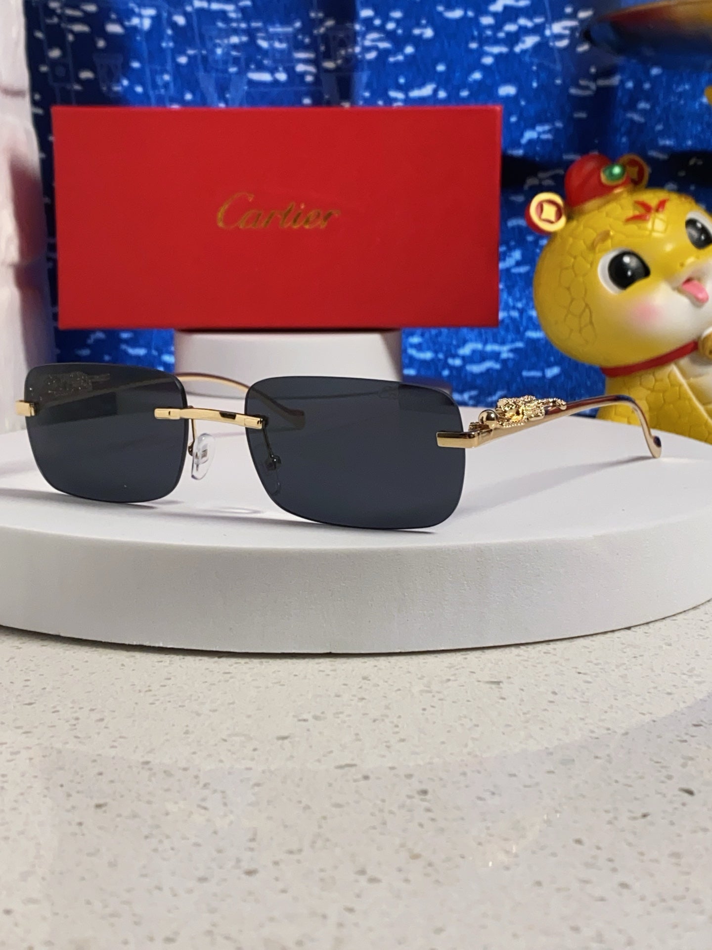 CARTIER PANTHÈRE RIMLESS RECTANGULAR FRAME SUNGLASSES 531822 IN METAL