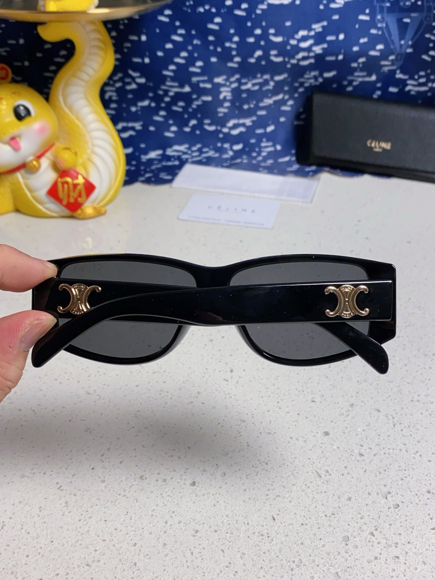 CELINE TRIOMPHE SUNGLASSES 533220 IN BLACK ACETATE GOLD LOGO