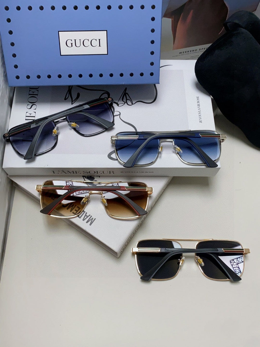 GUCCI SQUARE FRAME SUNGLASSES 570213 IN METAL