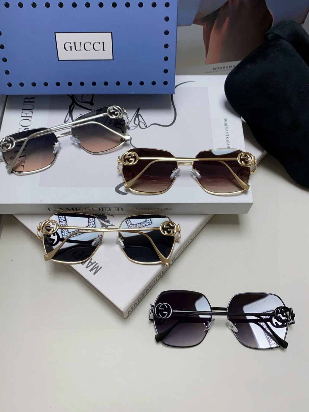 GUCCI SQUARE FRAME SUNGLASSES 570217 IN METAL