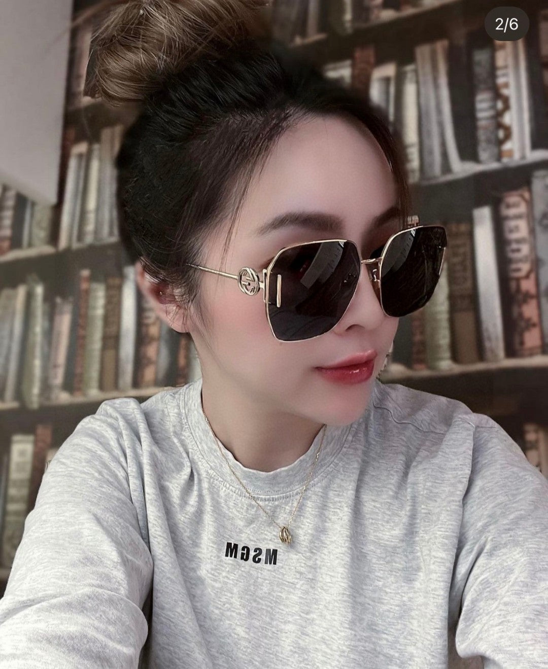 GUCCI SQUARE FRAME SUNGLASSES 570217 IN METAL