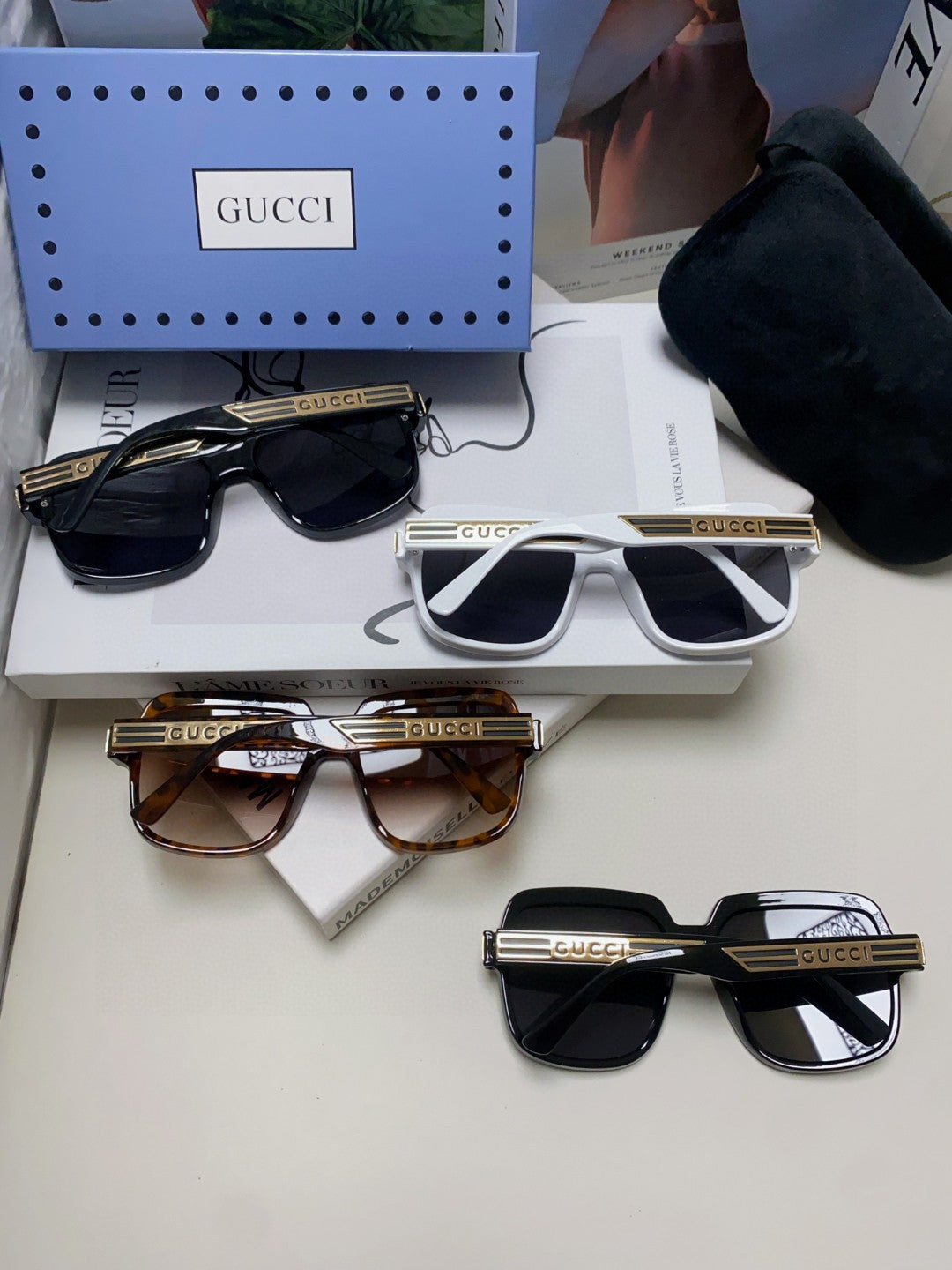 GUCCI SQUARE FRAME SUNGLASSES 570231 IN ACETATE AND METAL