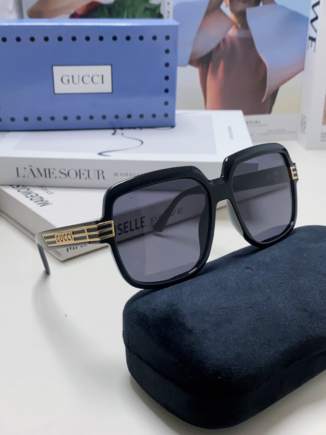GUCCI SQUARE FRAME SUNGLASSES 570231 IN ACETATE AND METAL