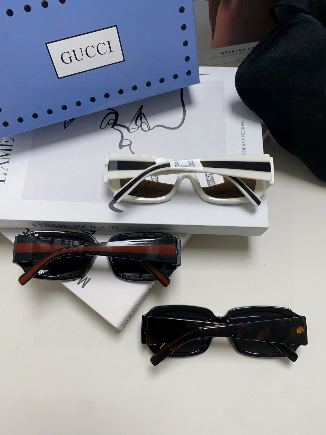 GUCCI RECTANGULAR FRAME SUNGLASSES 570237 IN ACETATE
