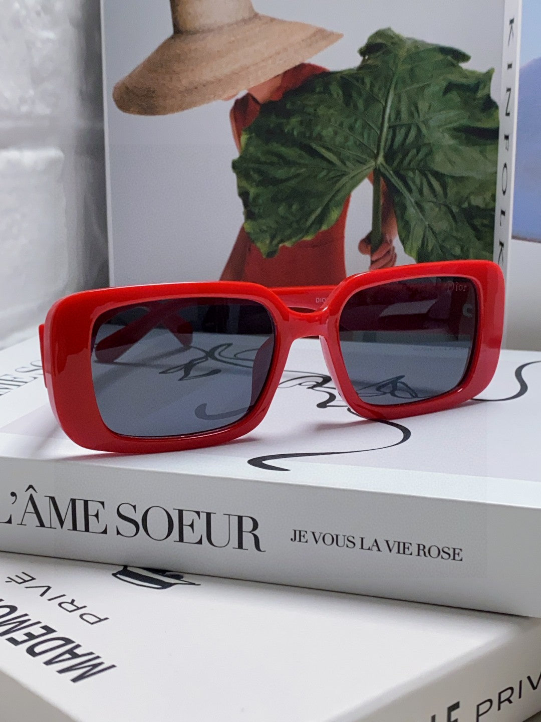 DIOR MONTAIGNE SUNGLASSES 571592 IN RED ACETATE TEXT LOGO
