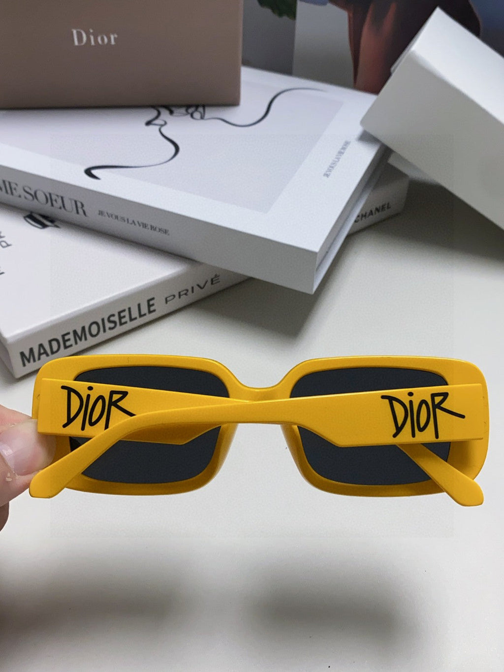 DIOR MONTAIGNE SUNGLASSES 571593 IN YELLOW ACETATE TEXT LOGO