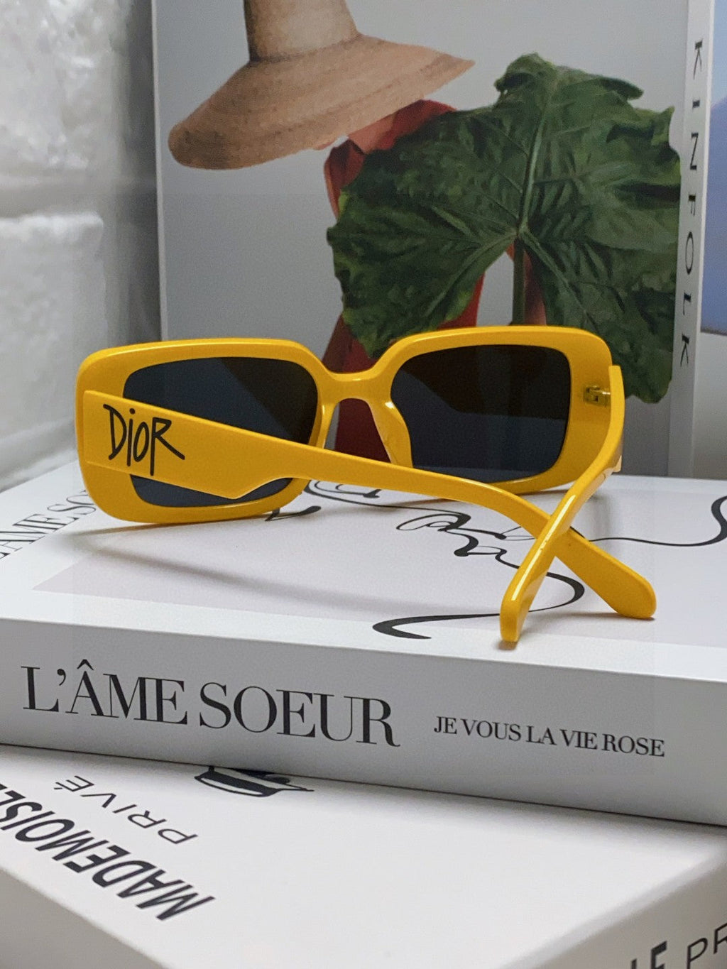 DIOR MONTAIGNE SUNGLASSES 571593 IN YELLOW ACETATE TEXT LOGO