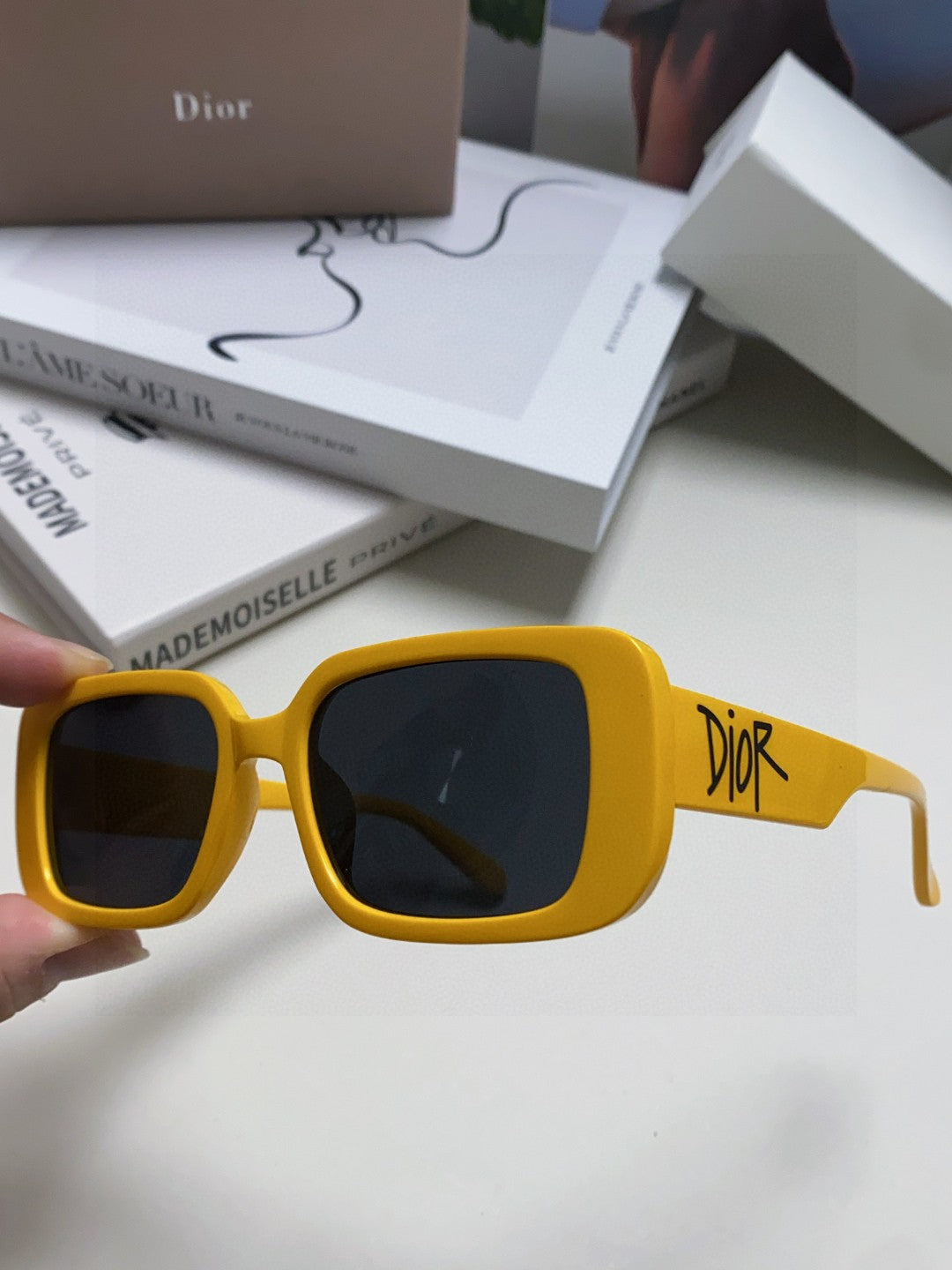 DIOR MONTAIGNE SUNGLASSES 571593 IN YELLOW ACETATE TEXT LOGO