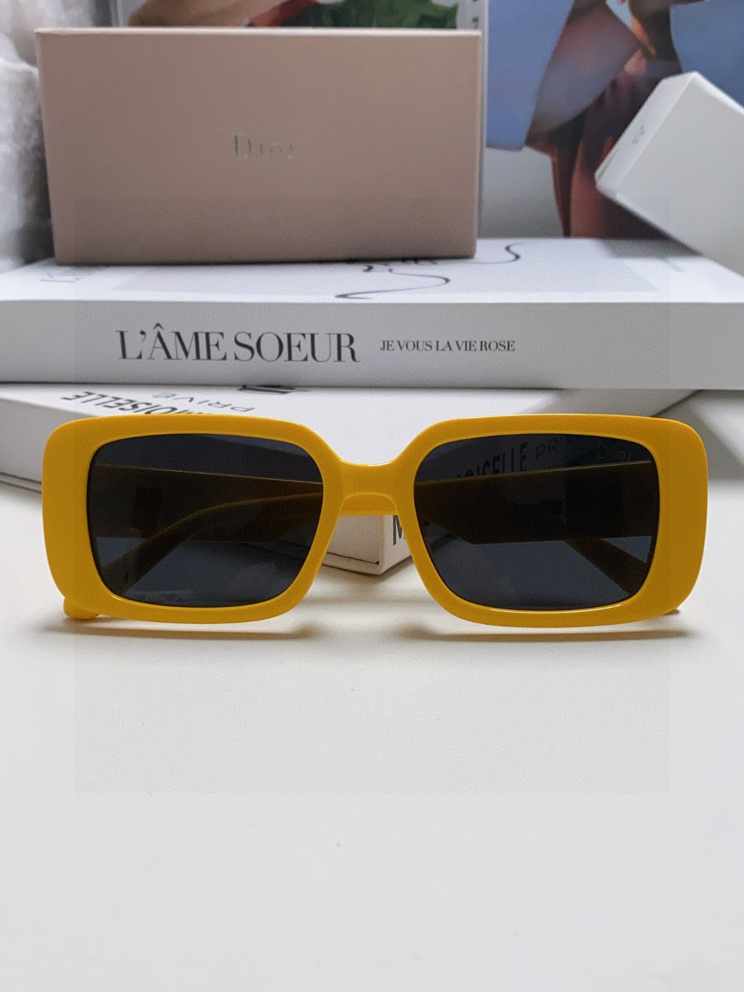 DIOR MONTAIGNE SUNGLASSES 571593 IN YELLOW ACETATE TEXT LOGO