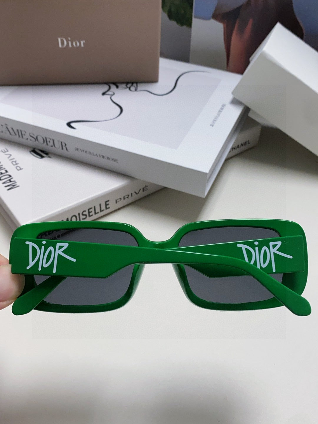 DIOR MONTAIGNE SUNGLASSES 571594 IN GREEN ACETATE TEXT LOGO