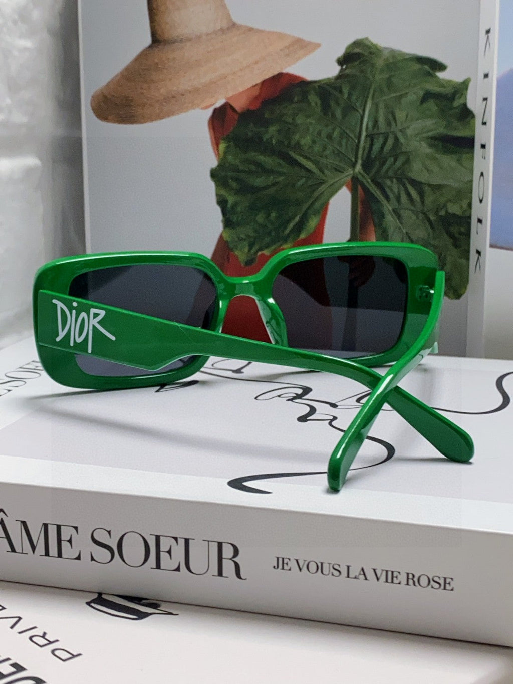 DIOR MONTAIGNE SUNGLASSES 571594 IN GREEN ACETATE TEXT LOGO