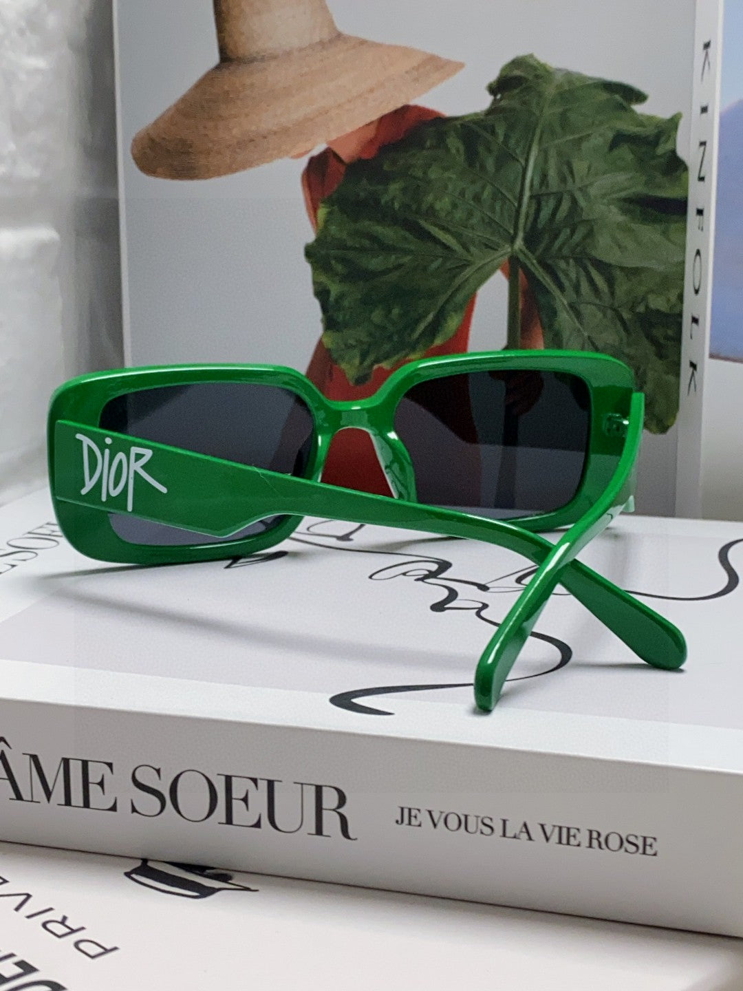 DIOR MONTAIGNE SUNGLASSES 571594 IN GREEN ACETATE TEXT LOGO