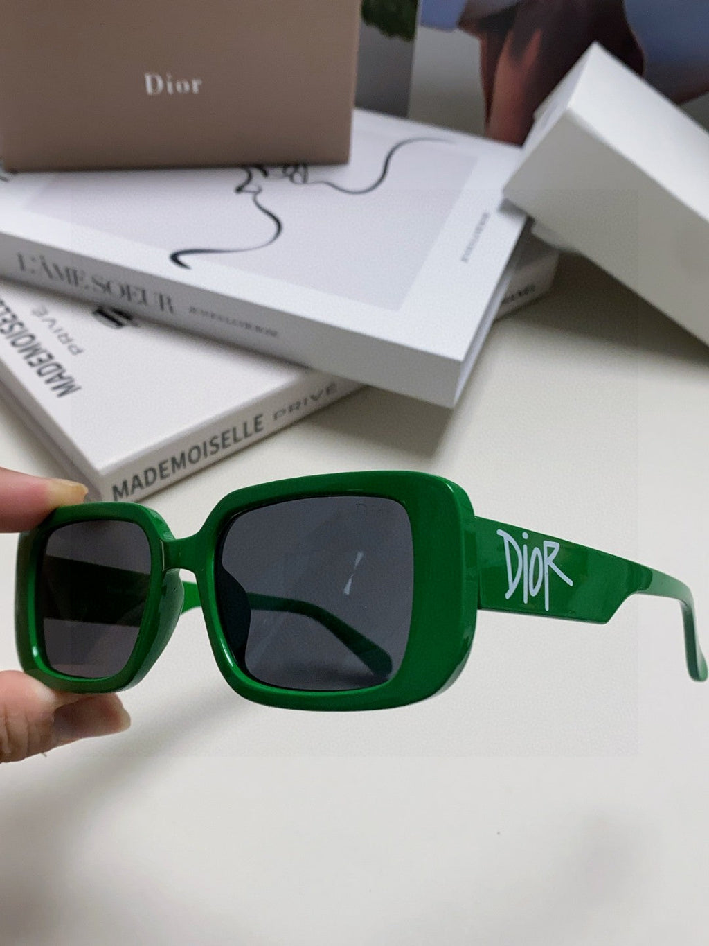 DIOR MONTAIGNE SUNGLASSES 571594 IN GREEN ACETATE TEXT LOGO