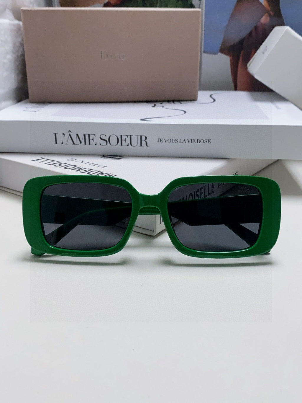 DIOR MONTAIGNE SUNGLASSES 571594 IN GREEN ACETATE TEXT LOGO