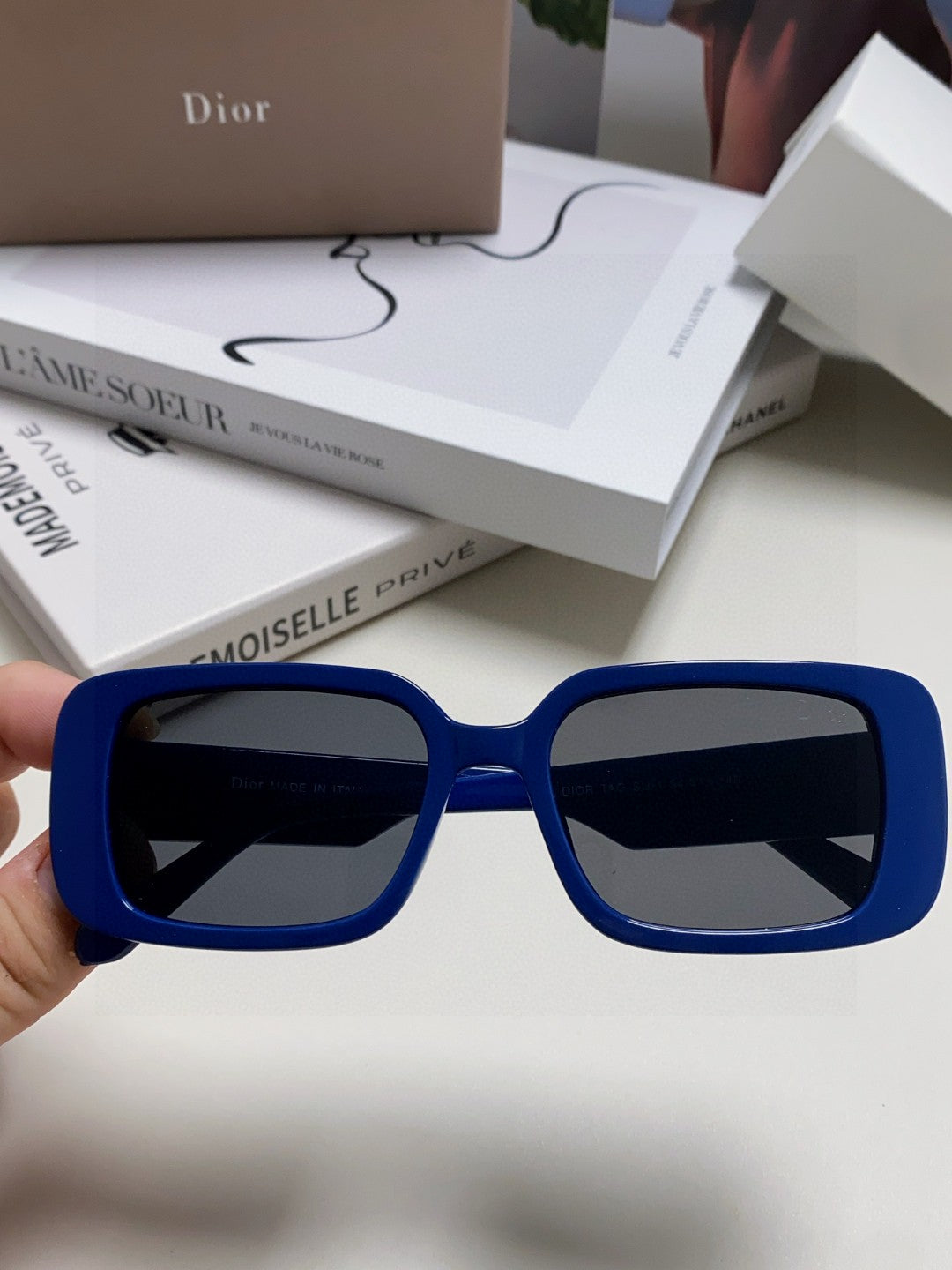 DIOR MONTAIGNE SUNGLASSES 571595 IN BLUE ACETATE TEXT LOGO