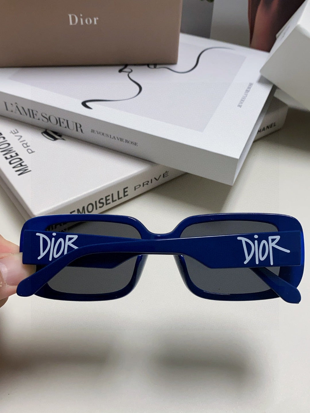 DIOR MONTAIGNE SUNGLASSES 571595 IN BLUE ACETATE TEXT LOGO
