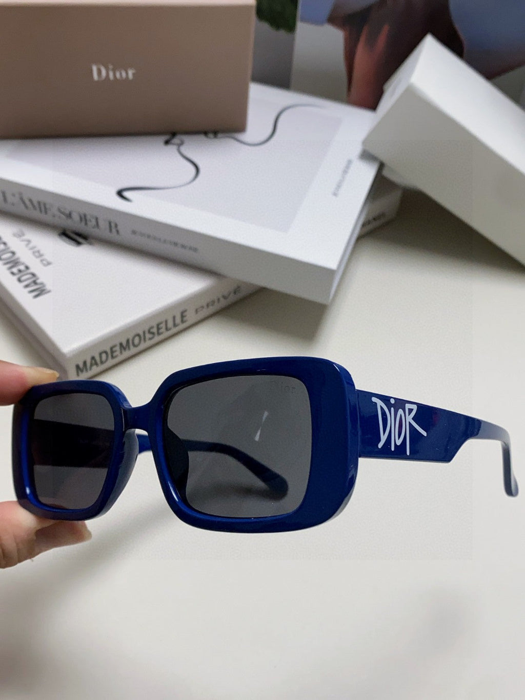 DIOR MONTAIGNE SUNGLASSES 571595 IN BLUE ACETATE TEXT LOGO