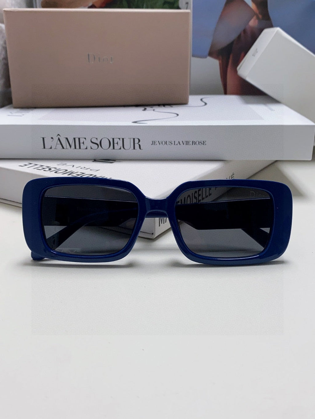 DIOR MONTAIGNE SUNGLASSES 571595 IN BLUE ACETATE TEXT LOGO