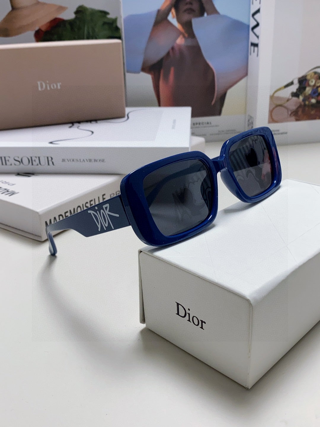 DIOR MONTAIGNE SUNGLASSES 571595 IN BLUE ACETATE TEXT LOGO